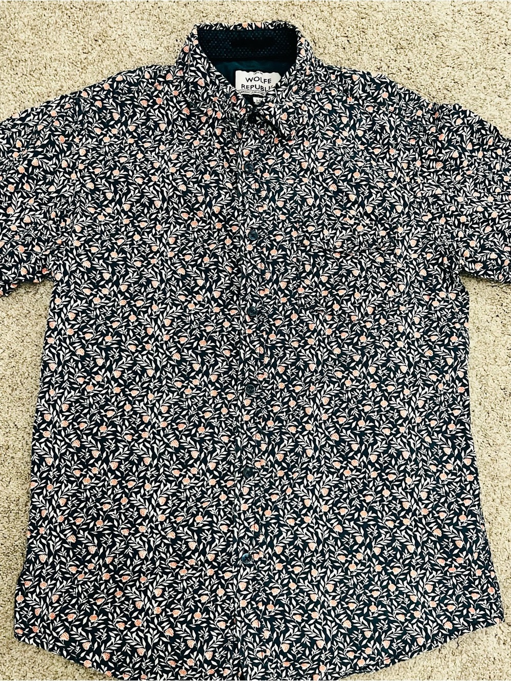 Wolfe Republic Men's Smart Casual Navy Floral Button-Up Shirt Small